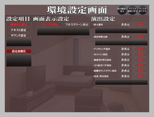 環境設定画面　画面表示設定